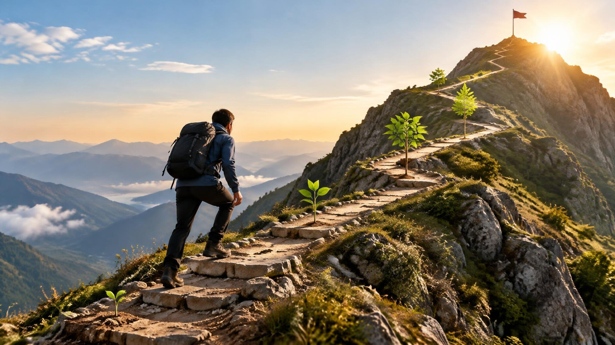 person climbing mountain path