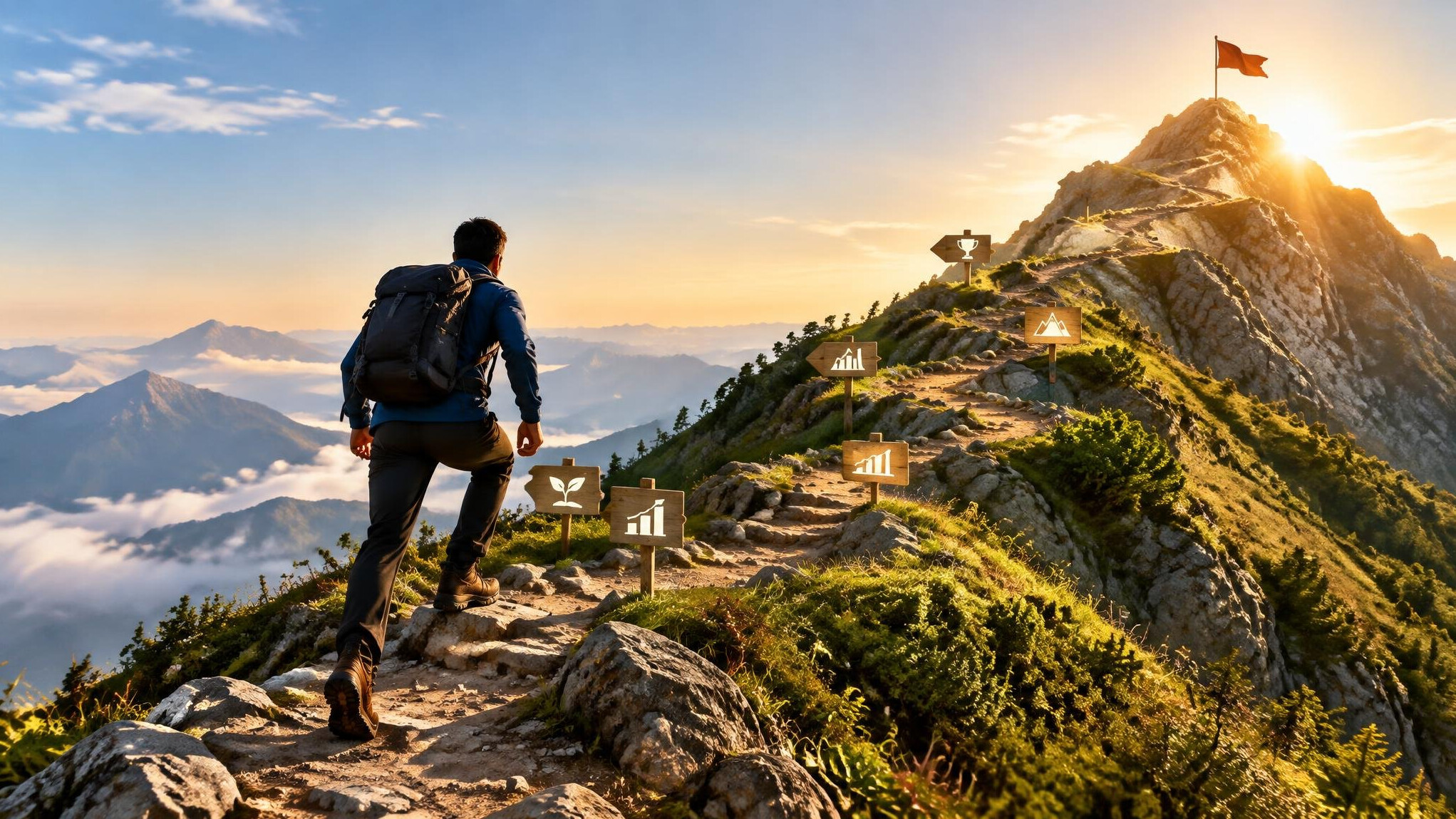 person climbing mountain path