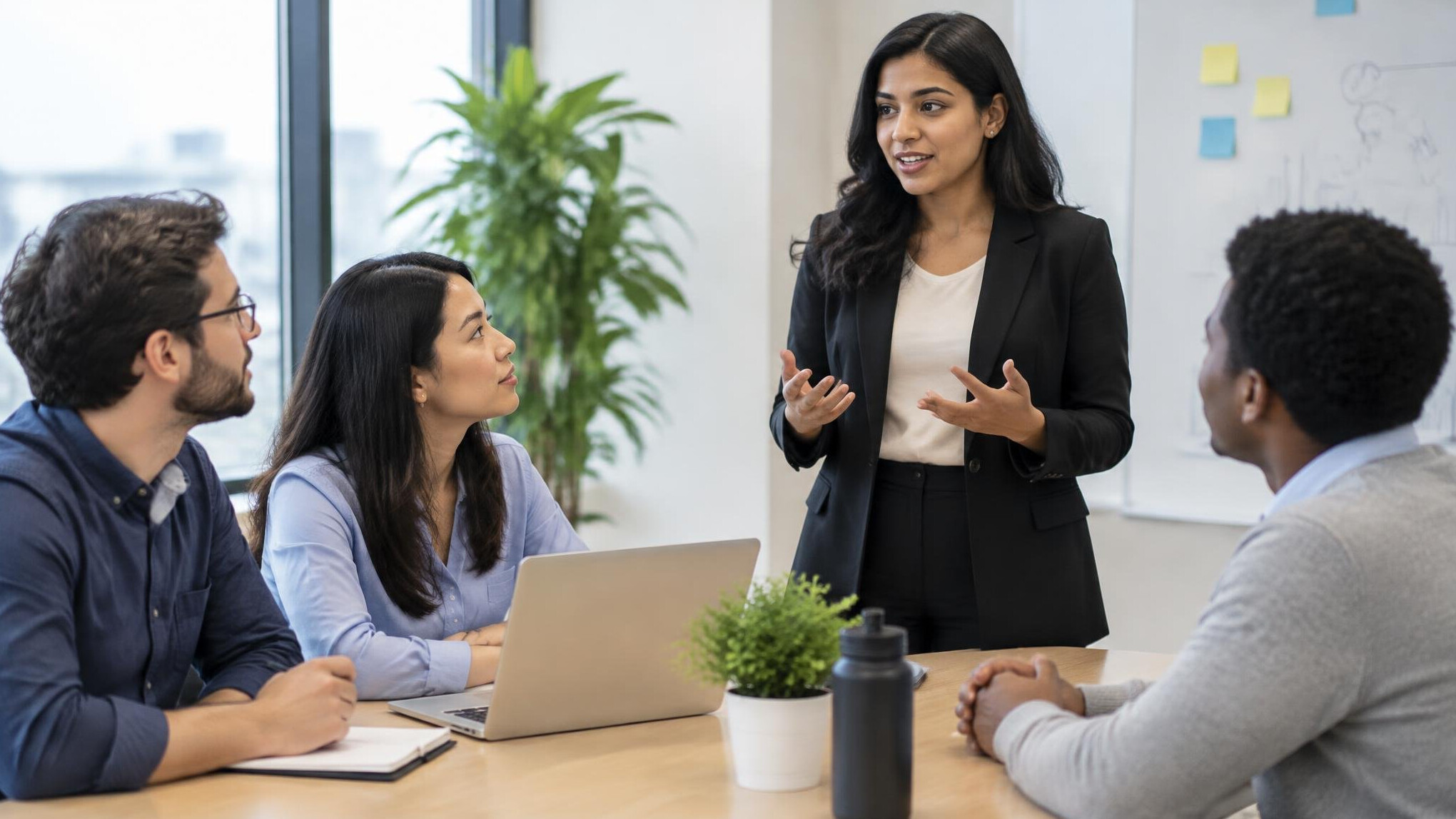 person speaking confidently in meeting