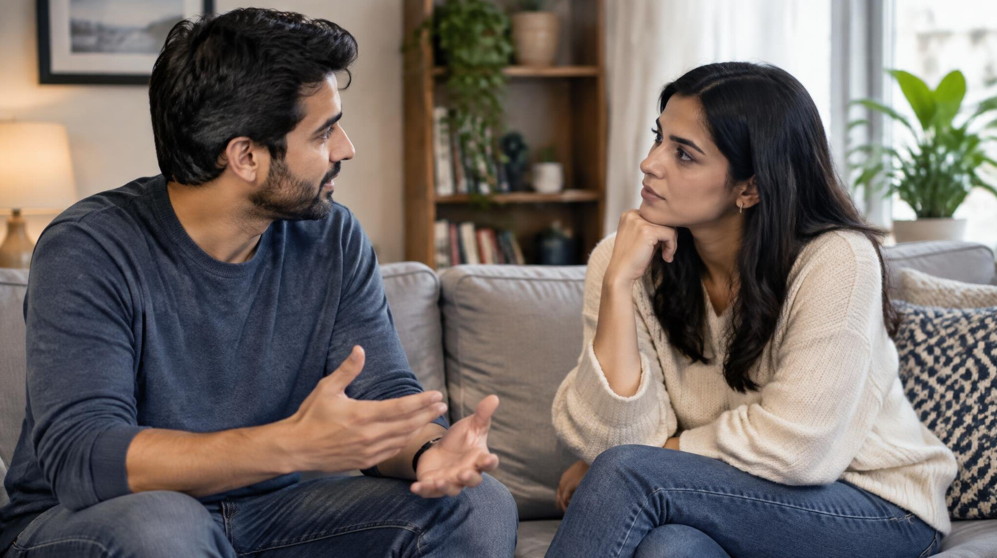 couple talking at home